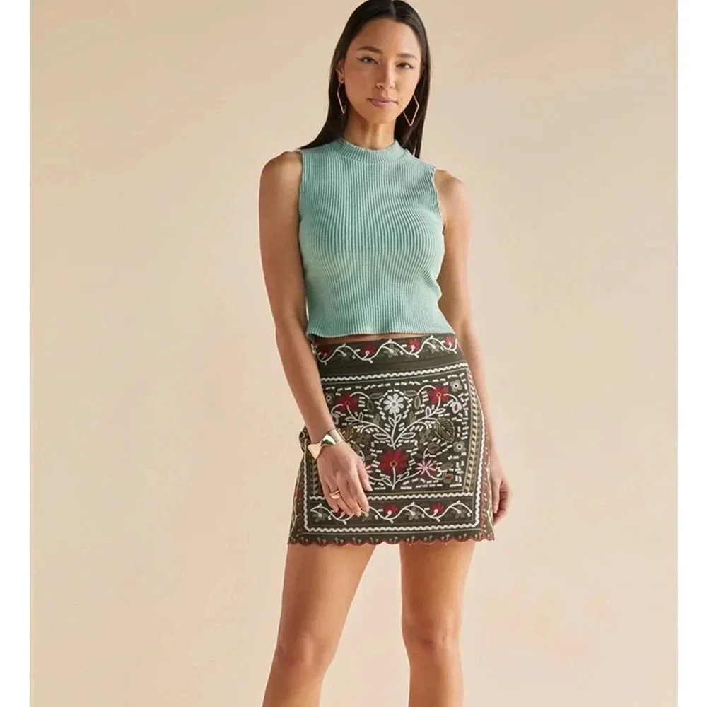 Rosie Embroidered Scallop Hem Mini Skirt